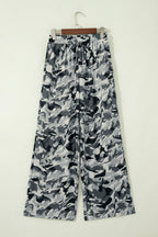 Green Camouflage Print Drawstring Casual Pants