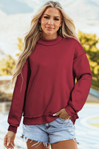 Dark Blue Oversize Drop Shoulder Reversible Mock Neck Sweatshirt