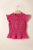 Red Plaid Shirred Ruffle Trim Tank Top