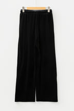 Black Shiny Velvet Drawstring High Waist Straight Leg Casual Pants