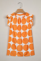 Blue Polka Dot Print Frilled Round Neck Shift Tank Top