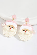 Fiery Red Bright Pearl Decor Cute Father Christmas Earrings