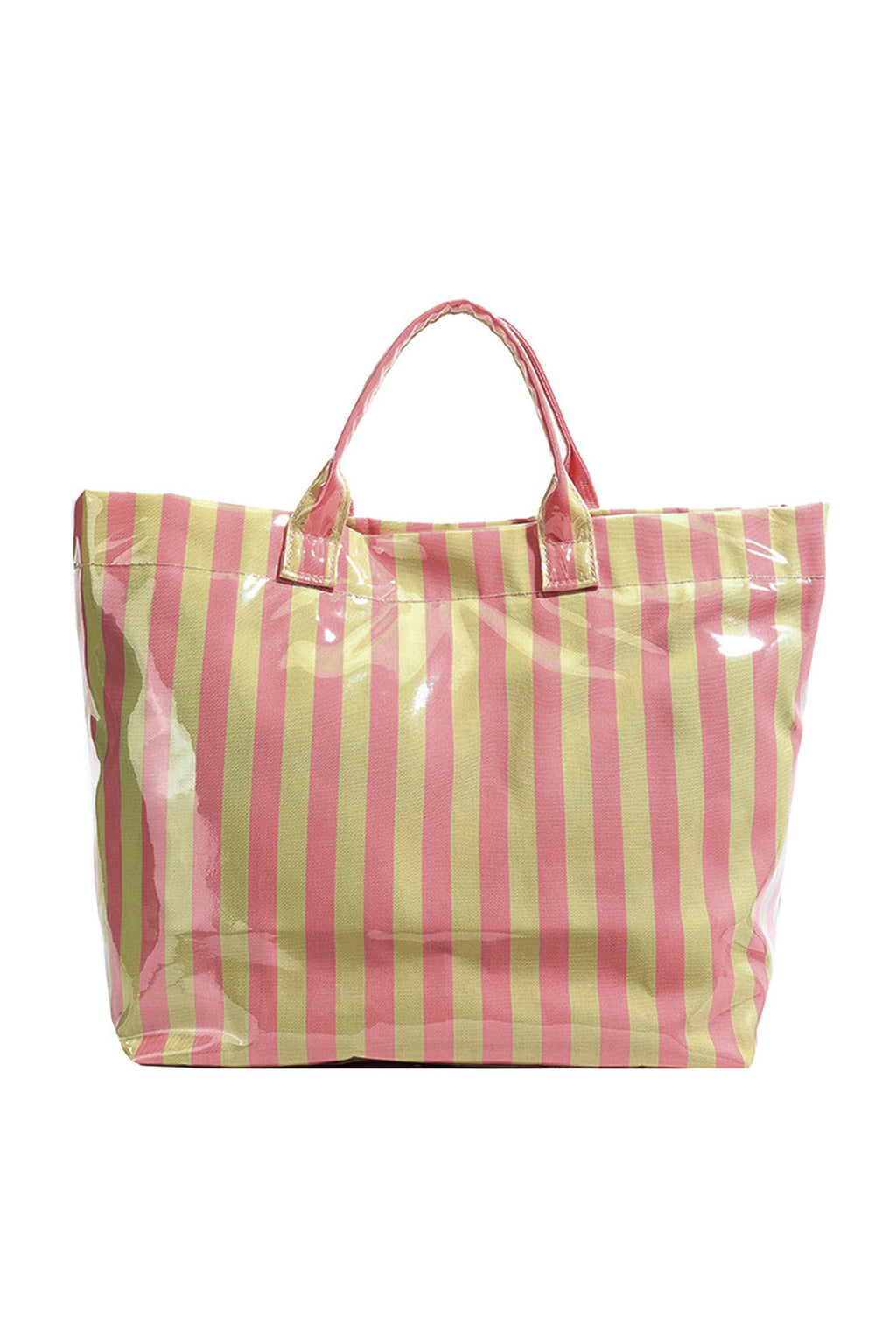 Blackish Green Glossy Striped Vinyl Large Tote Bag