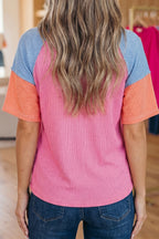 Aruba Blue Color Block Twisted Ribbed Tee