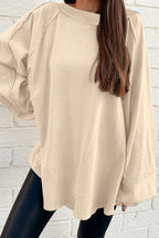 Beau Blue Solid Color Raw Seam Patchwork Baggy Sweatshirt