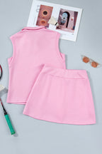 Light Grey Solid Color Sleeveless Zipper Tank and Skort Set