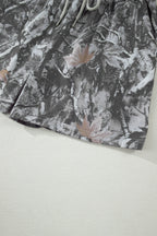 Gray Abstract Maple Leaf Printed Tie Elastic Waist Shorts