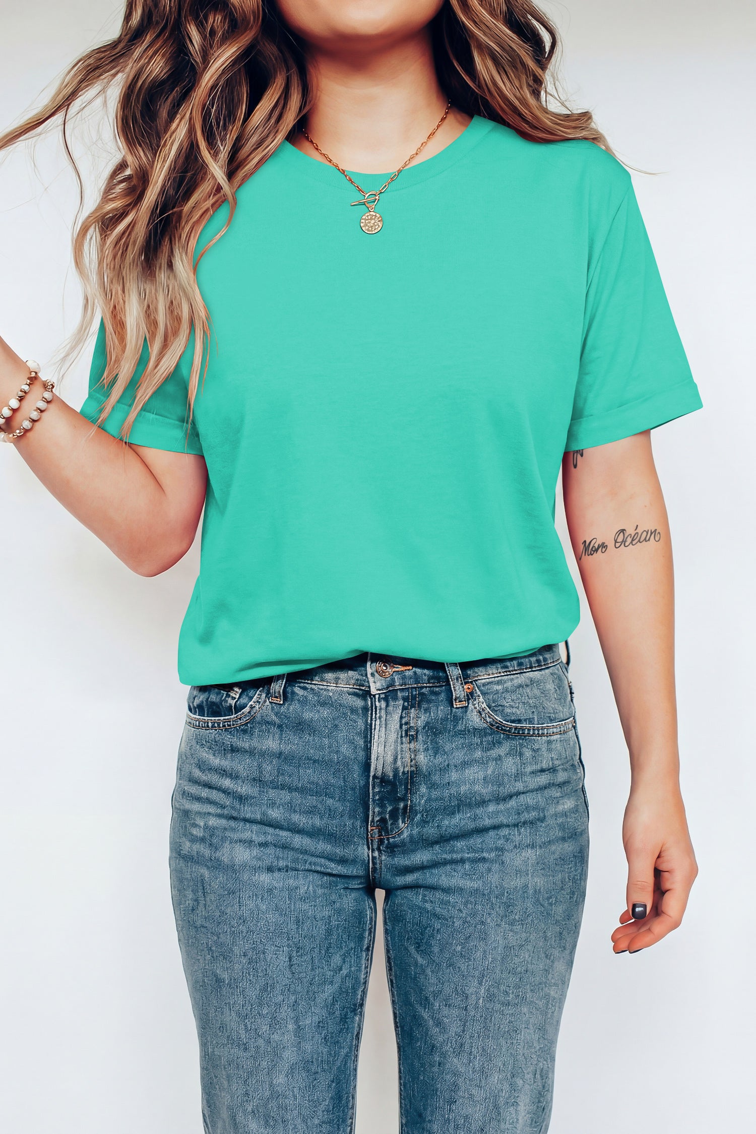Orange Casual Plain Crew Neck Tee
