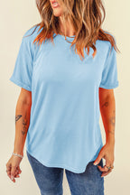Orange Casual Plain Crew Neck Tee