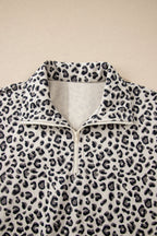 Brown Leopard Print Quarter Zip Corduroy Sweatshirt