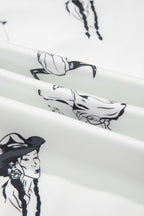 White Western Print Satin Long Skirt