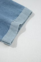 Beige Denim Color Block Patchwork Round Neck Tee