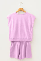 Rose Red Mineral Wash Cotton Short Set