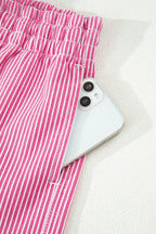 Sky Blue Stripe Drawstring Elastic Waist Casual Denim Shorts