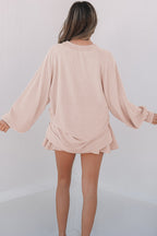 Mist Green Corded Lantern Sleeve Top High Waist Ruffled Mini Skort Set