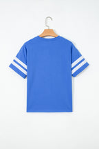 Dark Blue Varsity Striped Short Sleeve Crew Neck T Shirt