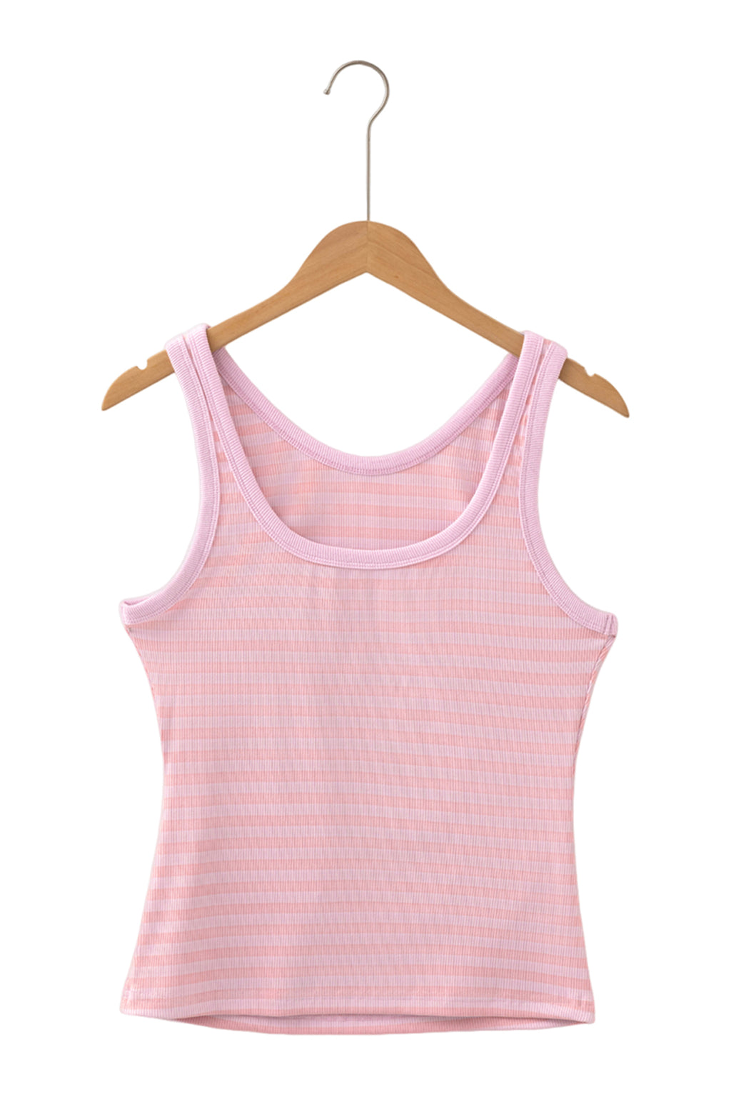 Sky Blue Stripe Ribbed Knit Slim Tank Top
