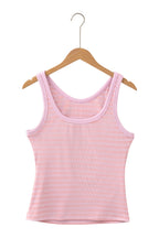 Sky Blue Stripe Ribbed Knit Slim Tank Top