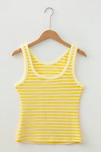 Sky Blue Stripe Ribbed Knit Slim Tank Top