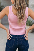 Sky Blue Stripe Ribbed Knit Slim Tank Top