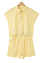 Banana Cream Loose Polo Tee Elastic Waist 2pcs Short Set