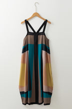 Brown Retro Geometric Printed Y Back Sleeveless Dress