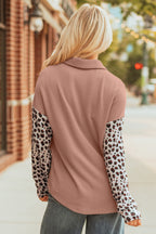 Rose Red Leopard Patched Twisted Ribbed Western Casual Shacket