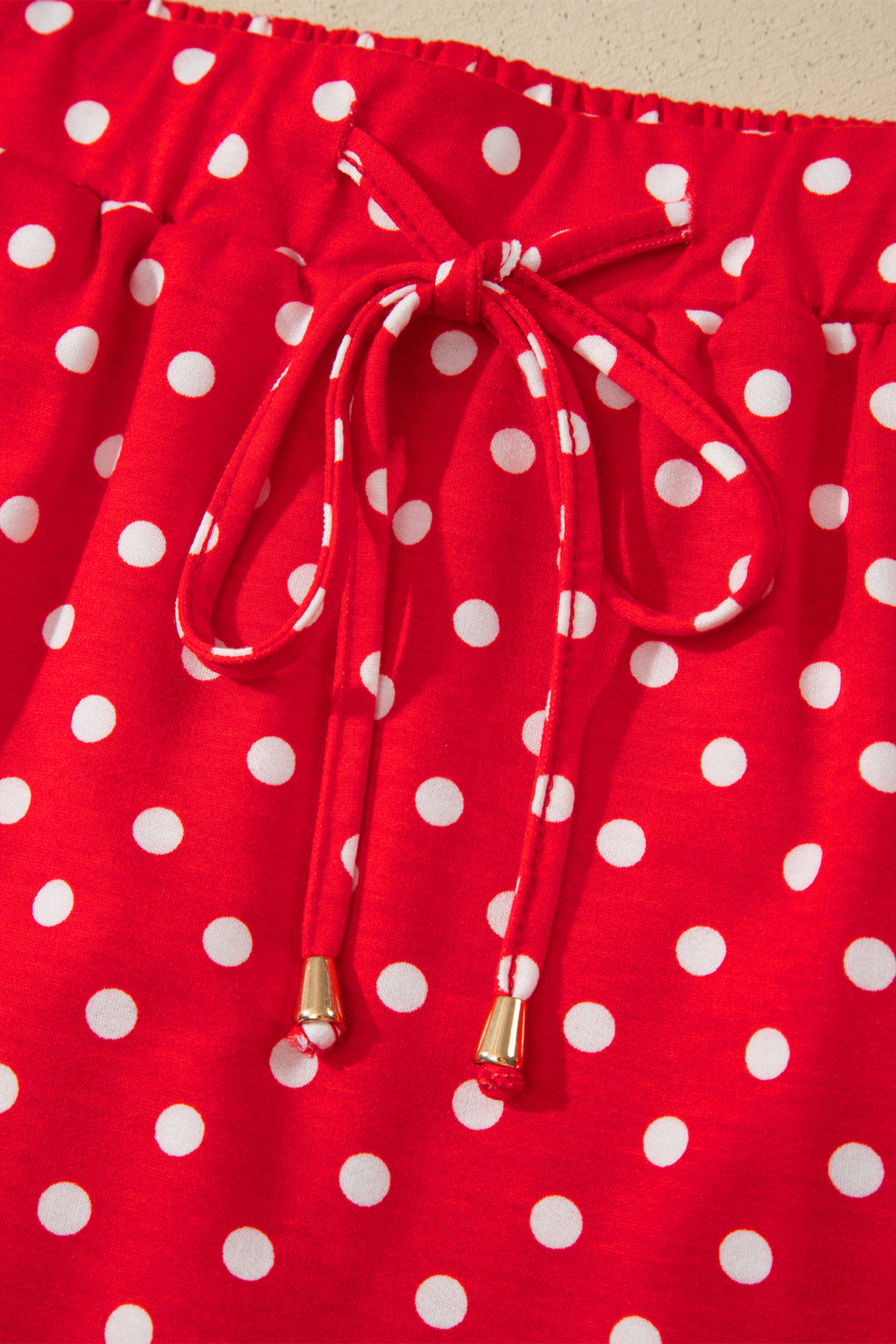 Fiery Red Polka Dot Drawstring Casual Mini Skort