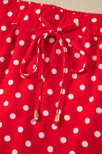 Fiery Red Polka Dot Drawstring Casual Mini Skort