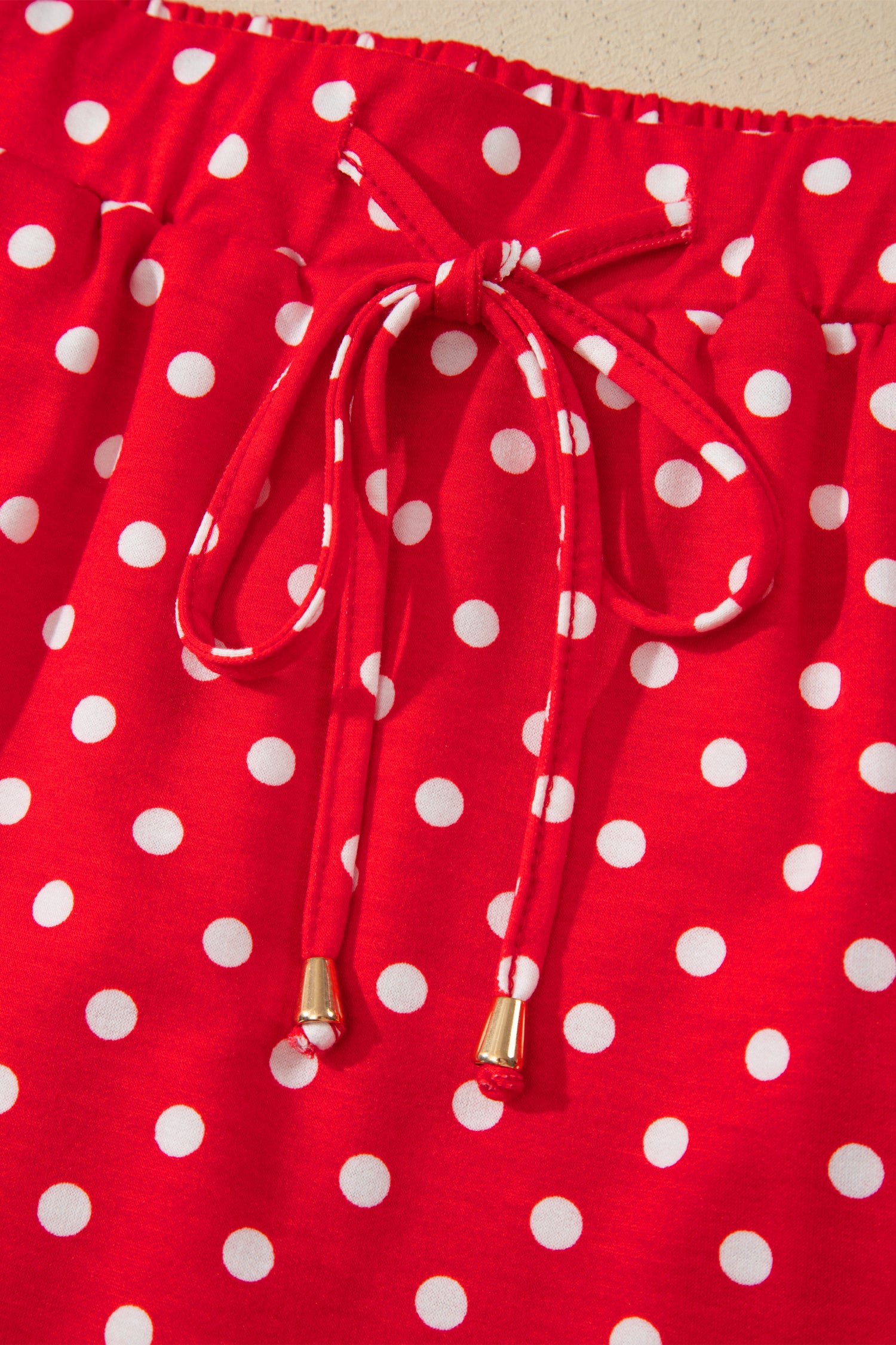 Fiery Red Polka Dot Drawstring Casual Mini Skort