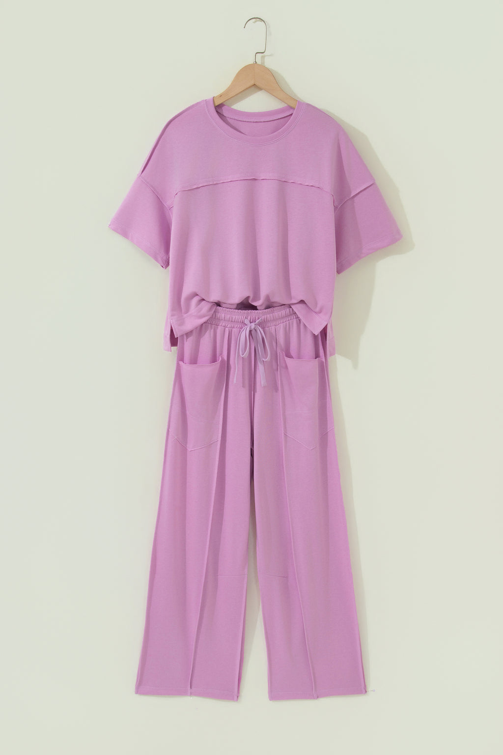 Rose Red Drop Shoulder Boxy Tee and Barrel Pants Set