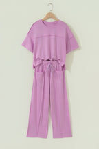 Rose Red Drop Shoulder Boxy Tee and Barrel Pants Set