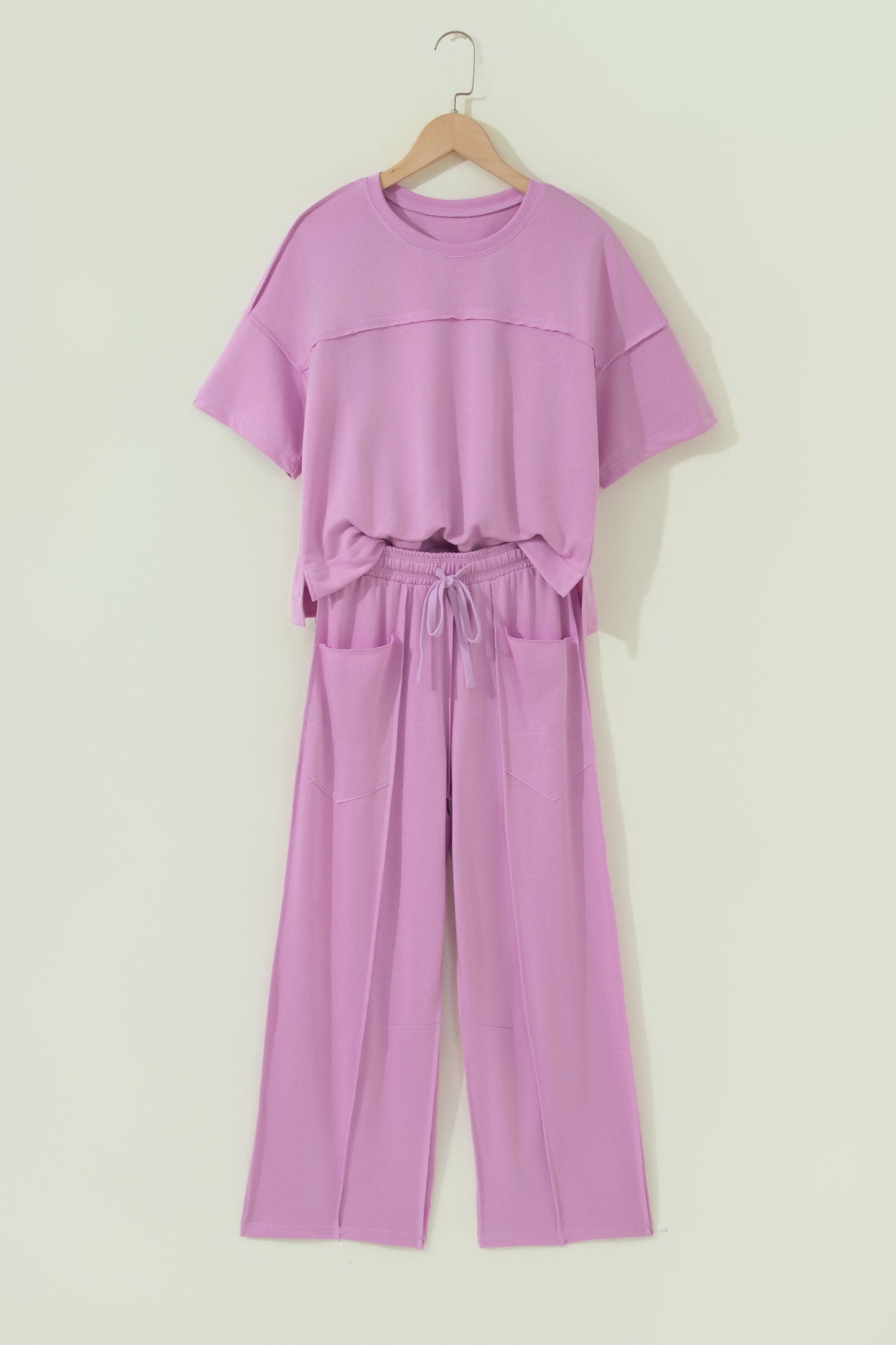 Rose Red Drop Shoulder Boxy Tee and Barrel Pants Set