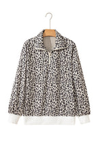 Brown Leopard Print Quarter Zip Corduroy Sweatshirt