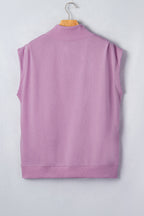 Pink Solid Color High Neck Cap Sleeve Loose Top