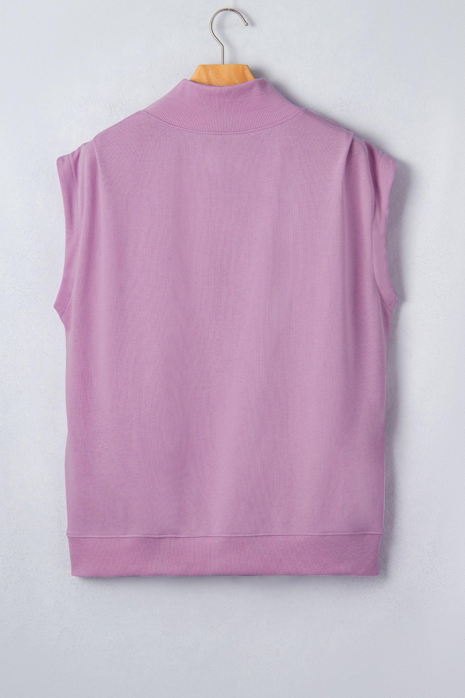 Pink Solid Color High Neck Cap Sleeve Loose Top