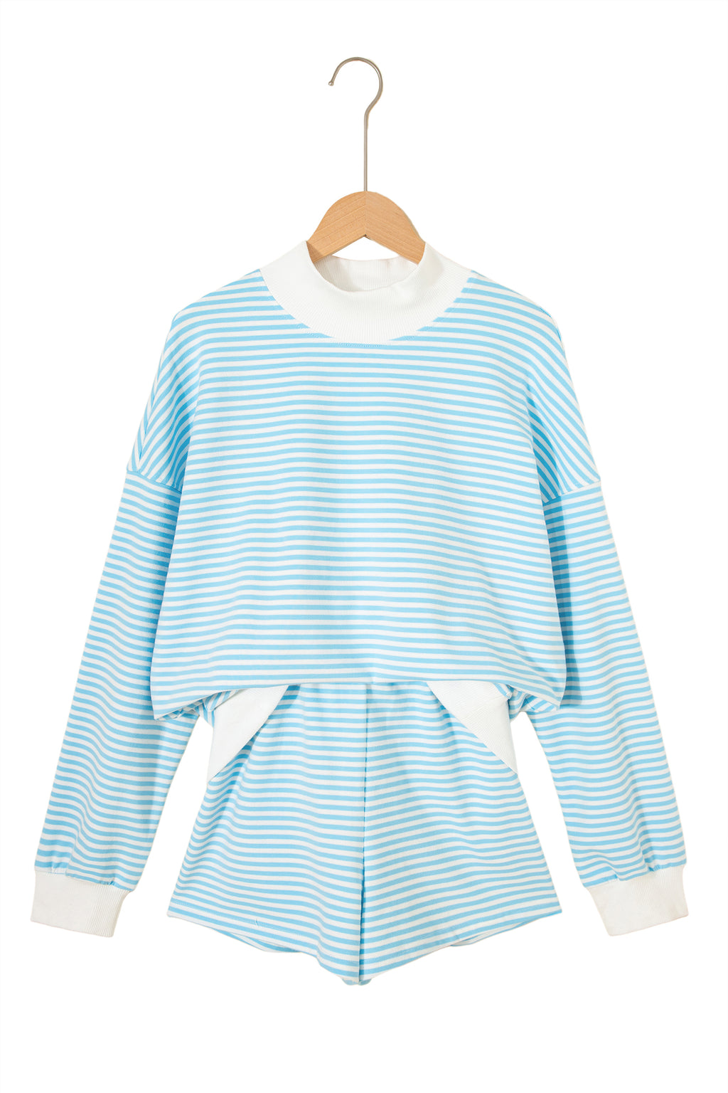 Pink Stripe Oversize Mock Neck Sweatshirt and Shorts Set