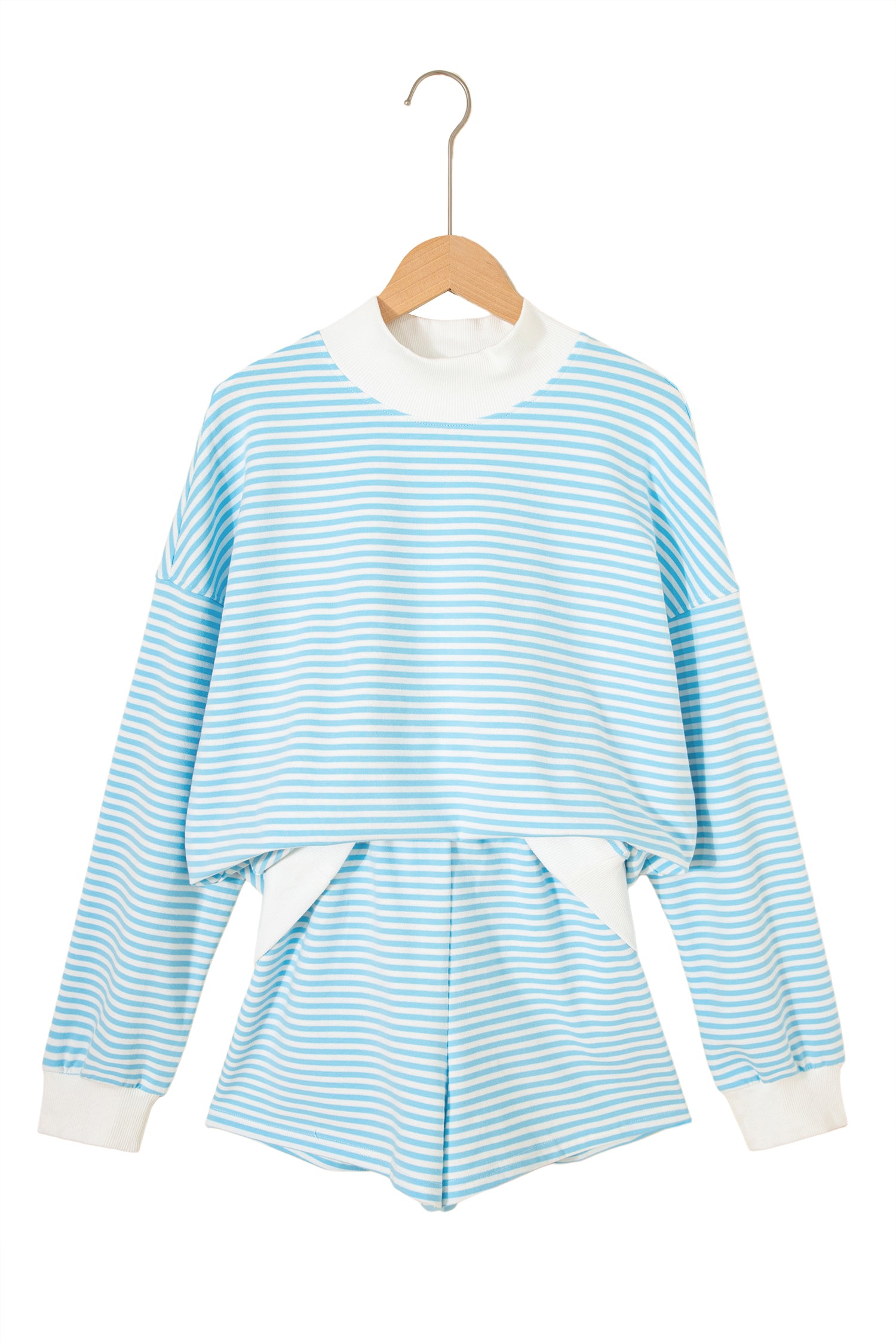 Pink Stripe Oversize Mock Neck Sweatshirt and Shorts Set