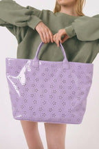 Fiery Red Plaid Pattern PVC Glossy Waterproof Tote Bag