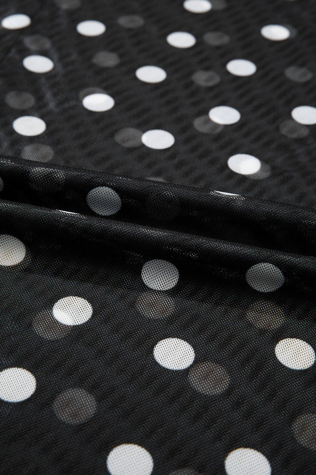 Black Polka Dot Printed High Neck Sheer Mesh Tee