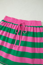 Yellow Stripe Dolman Tee Drawstring Skort Athletic 2pcs Set