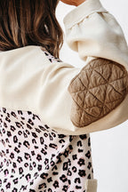 Khaki Leopard Waffle Quilted Patchwork Button Front Jacket