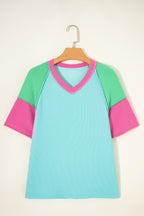 Aruba Blue Color Block Twisted Ribbed Tee