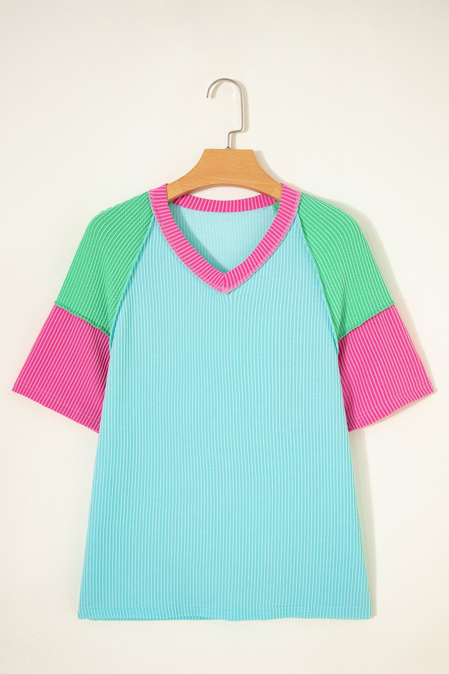 Aruba Blue Color Block Twisted Ribbed Tee
