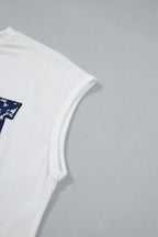 White USA Color Block Letter Printed Dolman Tee