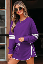 Orange Varsity Stripe Detail Drop Shoulder Pullover Mini Skort Set