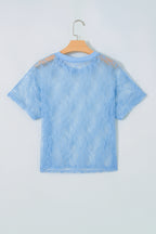 Beau Blue Sheer Floral Lace Boxy Tee