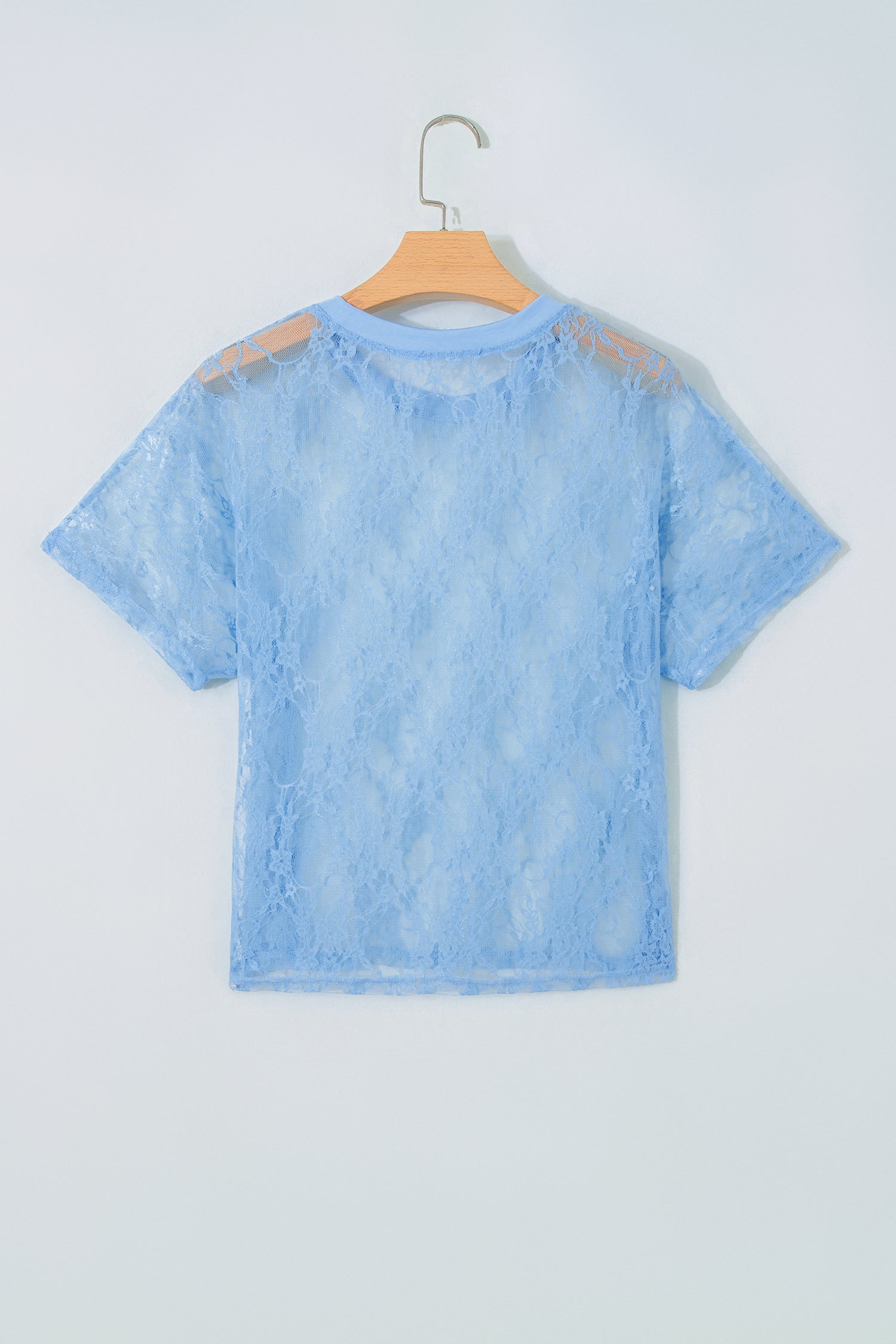 Beau Blue Sheer Floral Lace Boxy Tee