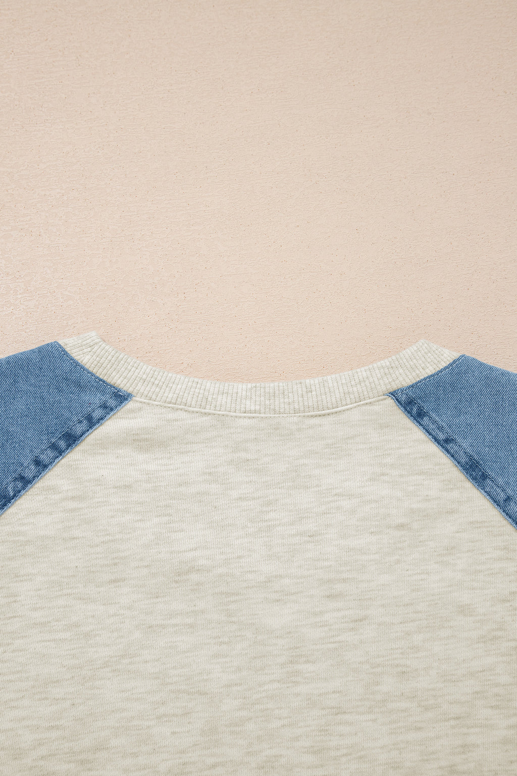 Beige Denim Color Block Patchwork Round Neck Tee