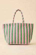 Dark Green Striped Terry Large Beach Tote Bag